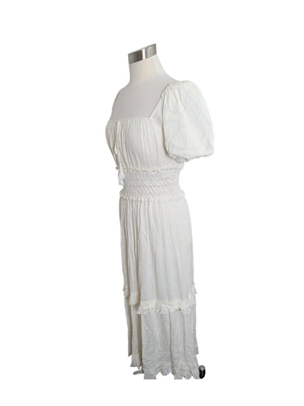NEW Miss Avenue Cream Tiered Maxi Dress On Or Off Shoulder Size Small Boho - Picture 5 of 16